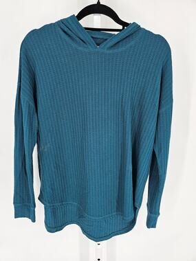 Chasor Womens Sz S Lightweight Waffle Knit Hoodie Dark Teal Blue